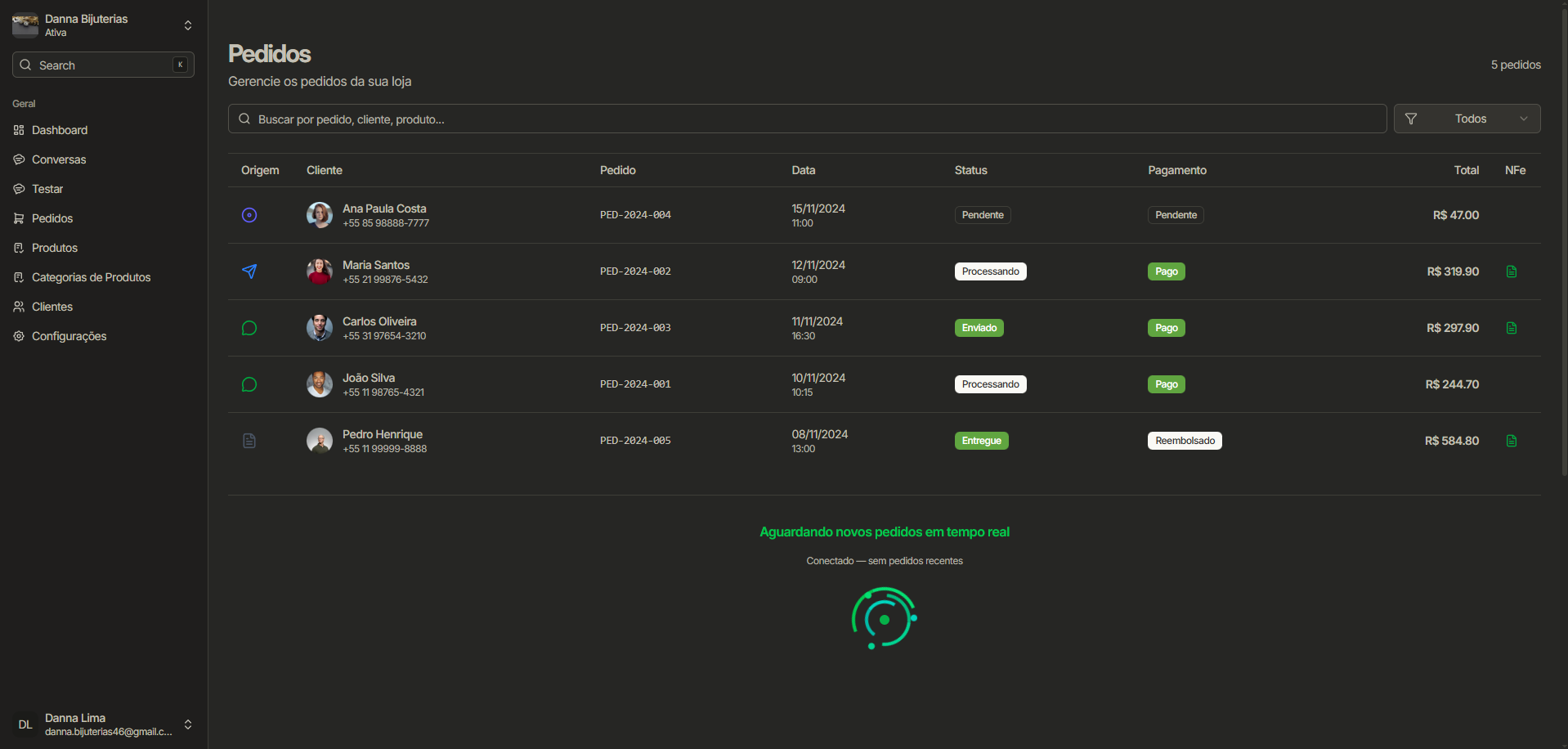 Screenshot - Lista de pedidos